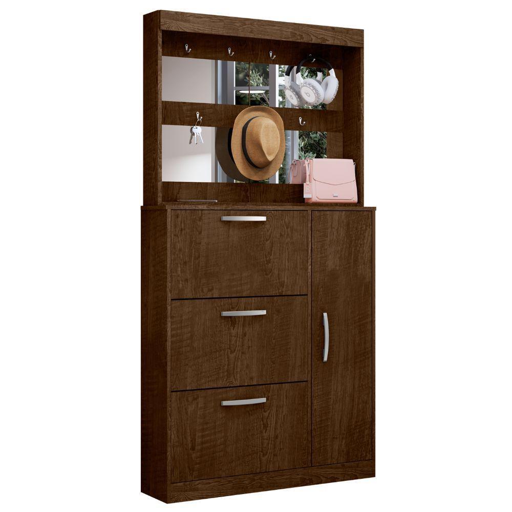 Jogo Sapateira E Porta Objetos Com Espelho Caruá Malbec - 2