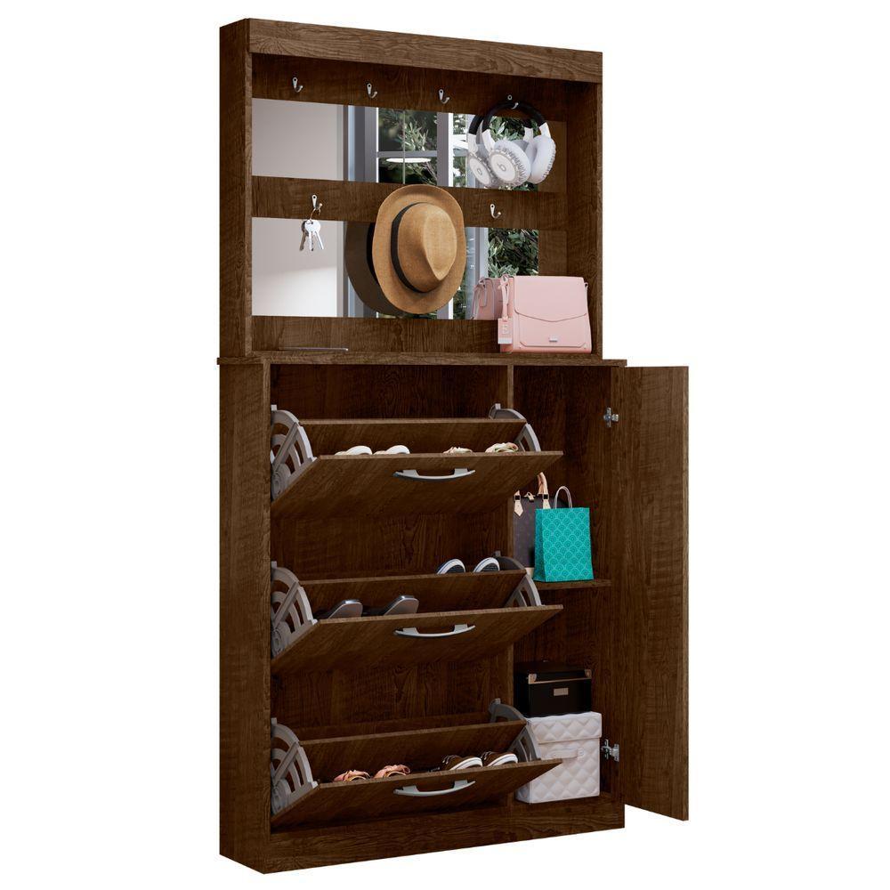 Jogo Sapateira E Porta Objetos Com Espelho Caruá Malbec - 3