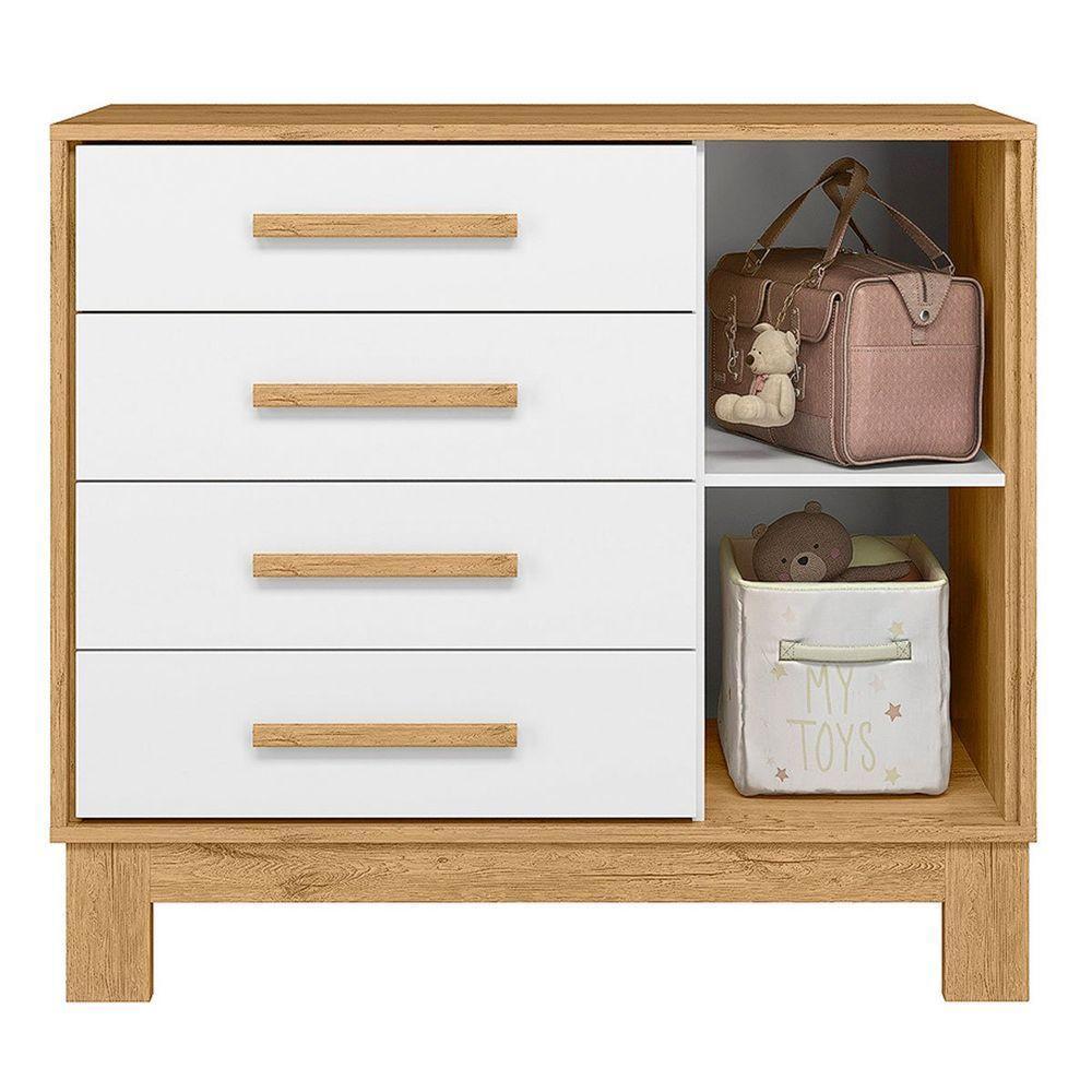 Cômoda Sapateira Infantil 1 Porta 4 Gavetas Q Encanto Slim Freijo-off White - 1