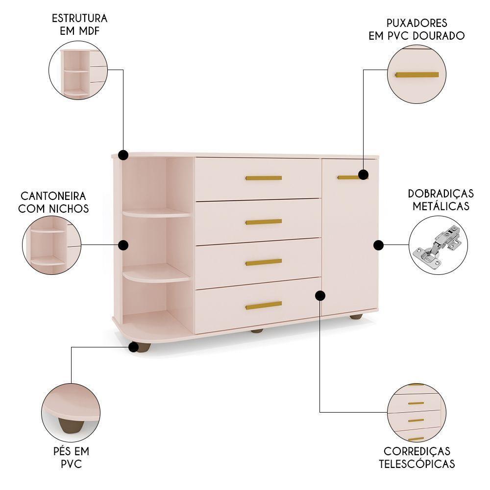 Cômoda Infantil Com Cantoneira E 4 Gavetas 100% Mdf New Lorena Rosê Phoenix - 8