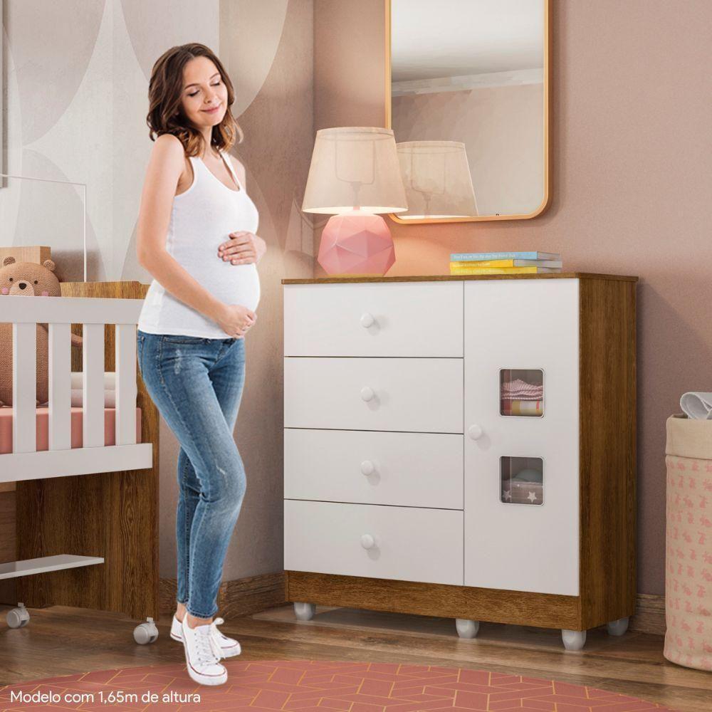 Cômoda Life 1 Porta E 4 Gavetas Tigus Baby Branco Madeirado Ypê - 5