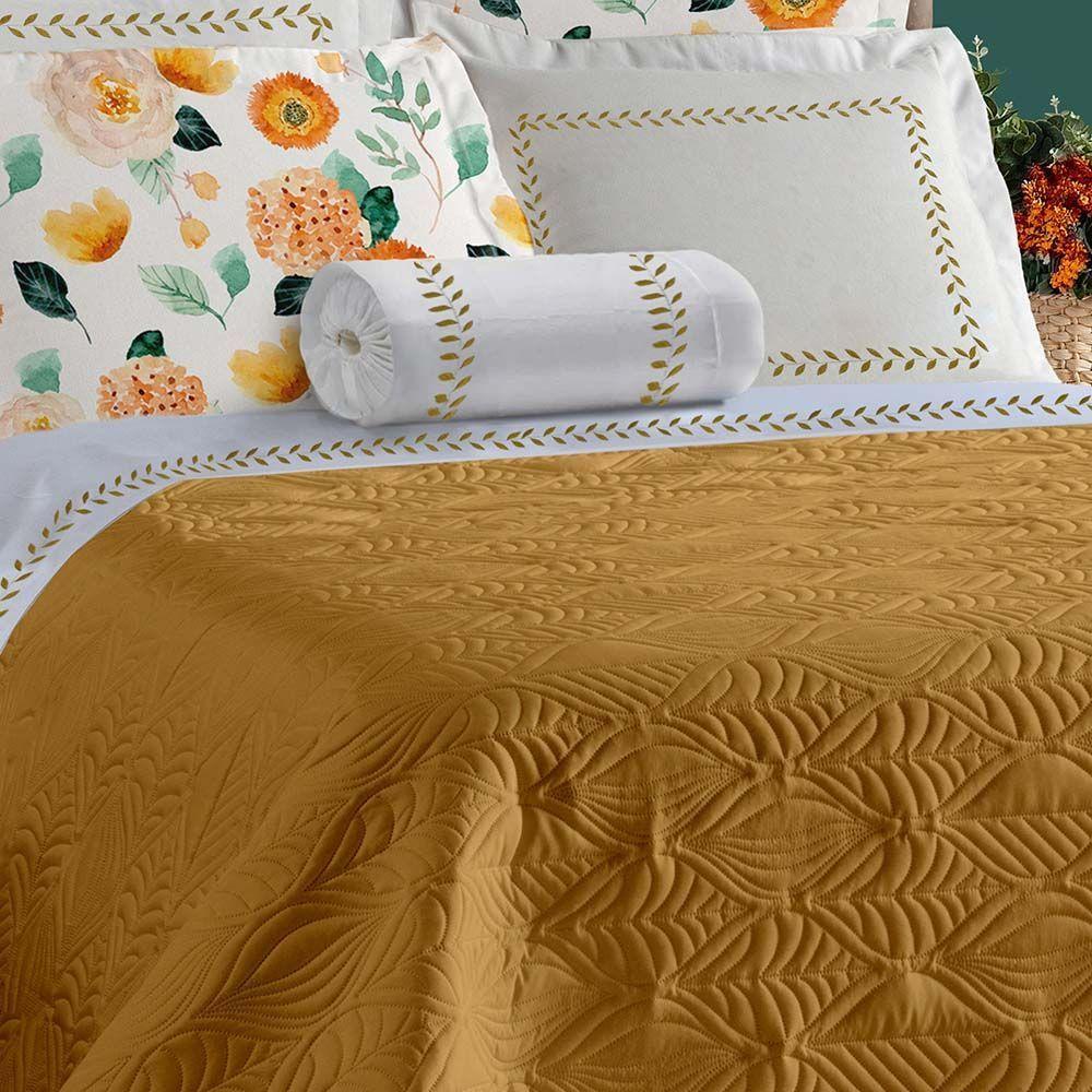 Kit Cobre Leito Tropical Casal Queen 4 Peças Dupla Face Percal 200 Fios Peletizado - Mostarda - 2