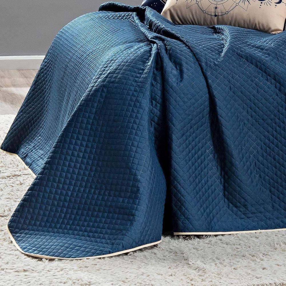 Cobre Leito Constelações Azul Marinho-caqui Dupla Face Com Almofadas Casal 07 Peças Astrologia Signos - 2