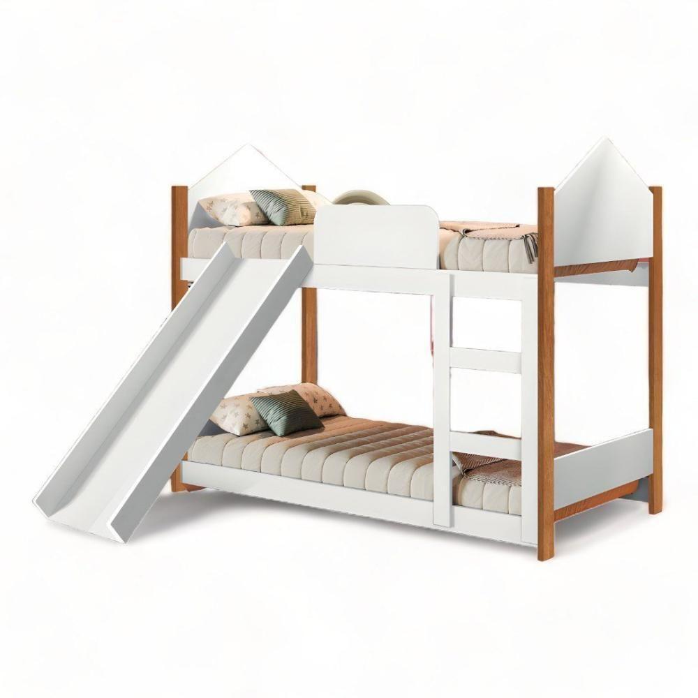 Beliche Magia Branca E Nature Com Escorregador E 02 Colchões Gabrielli - 3