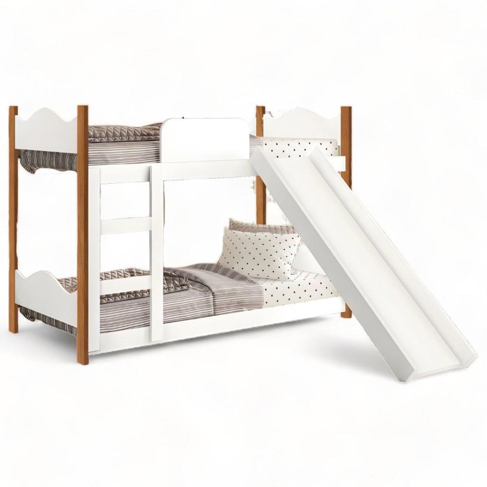 Beliche Encanto Branca E Nature Com Escorregador E 02 Colchões Gabrielli - 3