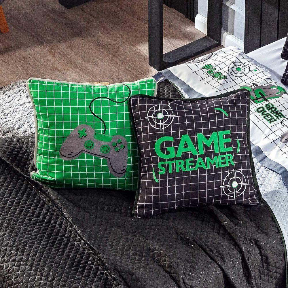 Cobre Leito Game Streamer Dupla Face C- Almofadas Solteiro 05 Peças Verde - 3