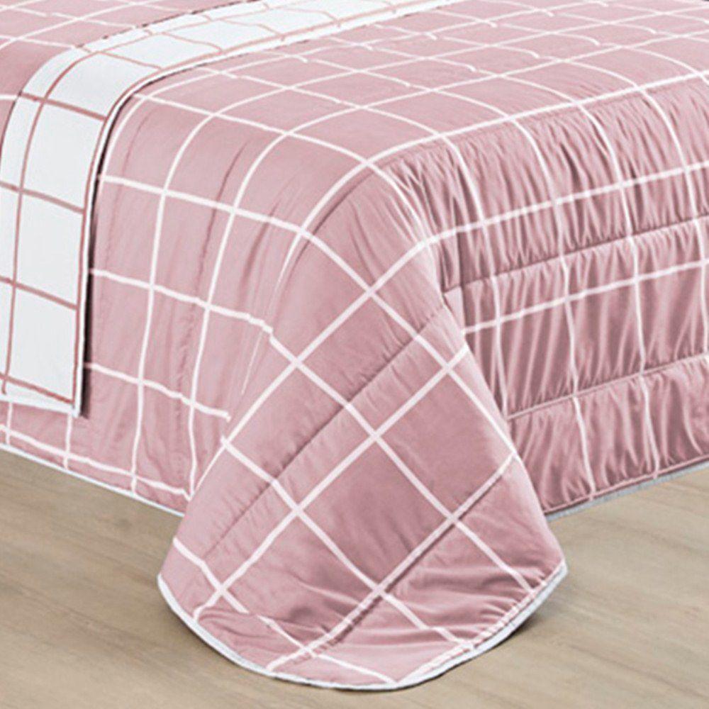 Cobre Leito Solteiro Austin Micropercal 200 Fios Dupla Face - 2 Peças Cor Xadrez Rosa - 2