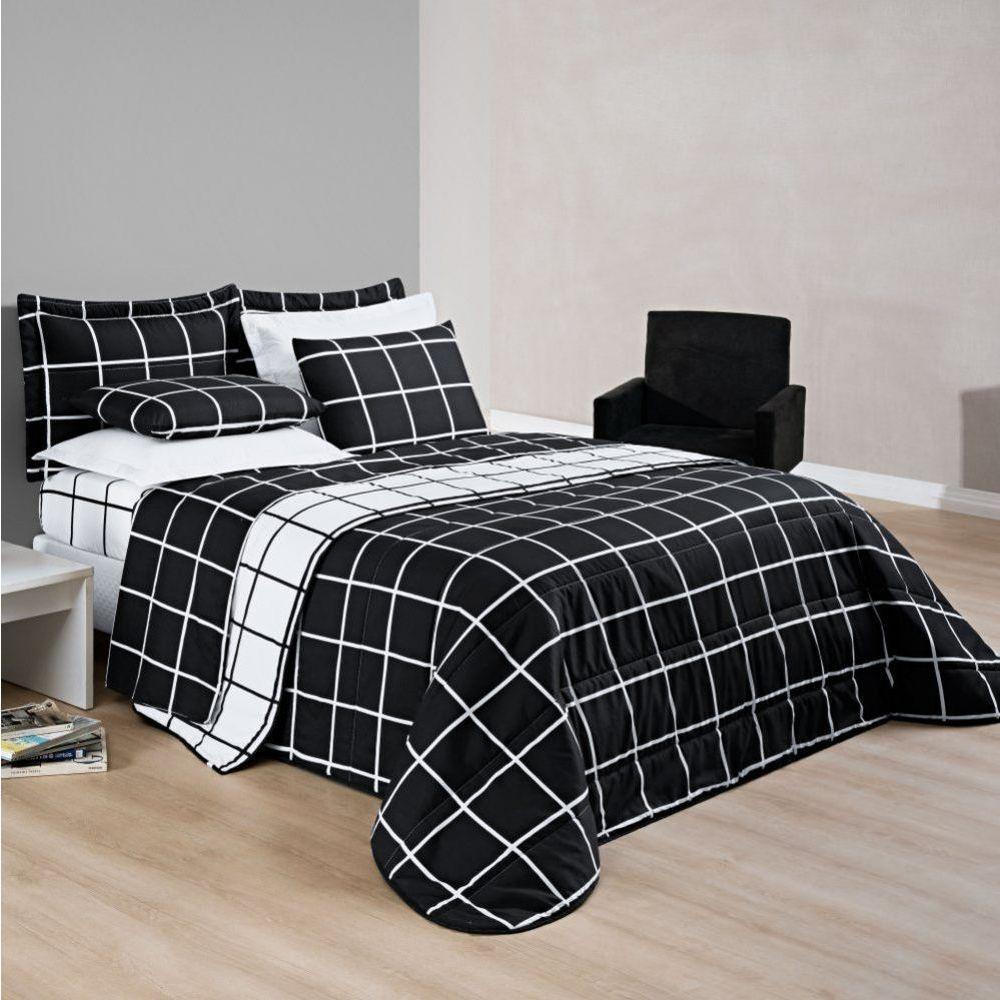 Cobre Leito King Austin Micropercal 200 Fios Dupla Face - 3 Peças Cor Xadrez Preto - 1