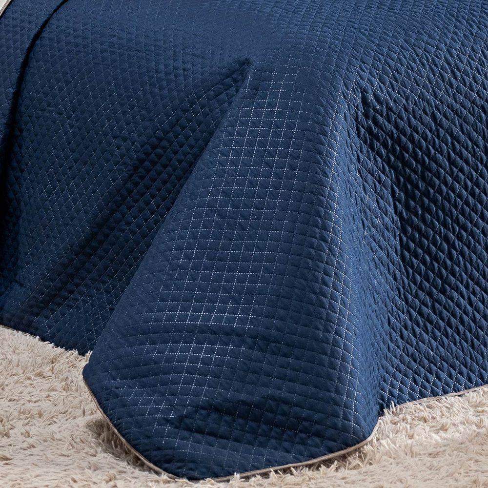 Cobre Leito Arabesco Azul Marinho-caqui Dupla Face Com Almofadas Queen 07 Peças - 2