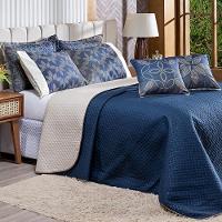 Cobre Leito Arabesco Azul Marinho-caqui Dupla Face Com Almofadas Queen 07 Peças - 6