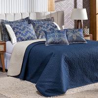 Cobre Leito Arabesco Azul Marinho-caqui Dupla Face Com Almofadas Queen 07 Peças - 7