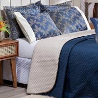 Cobre Leito Arabesco Azul Marinho-caqui Dupla Face Com Almofadas Queen 07 Peças - 8