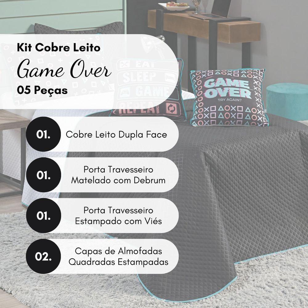 Cobre Leito Game Over Preto-branco Dupla Face Com Almofadas Solteiro 05 Peças - 4