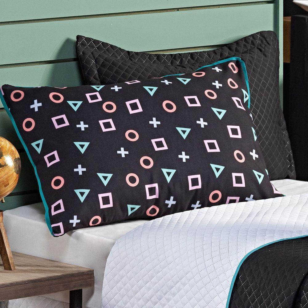 Cobre Leito Game Over Preto-branco Dupla Face Com Almofadas Solteiro 05 Peças - 5