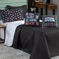 Cobre Leito Game Over Preto-branco Dupla Face Com Almofadas Solteiro 05 Peças - 1