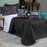 Cobre Leito Game Over Preto-branco Dupla Face Com Almofadas Solteiro 05 Peças - 6