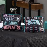 Cobre Leito Game Over Preto-branco Dupla Face Com Almofadas Solteiro 05 Peças - 7