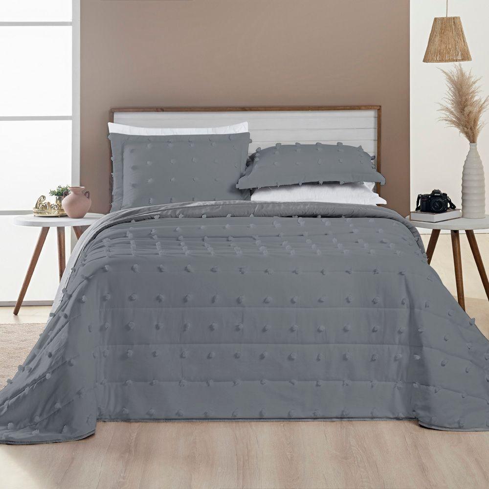 Cobre Leito Casal Padrão Poppy Micropercal 300 Fios 3 Peças Cor Cinza Escuro - 4