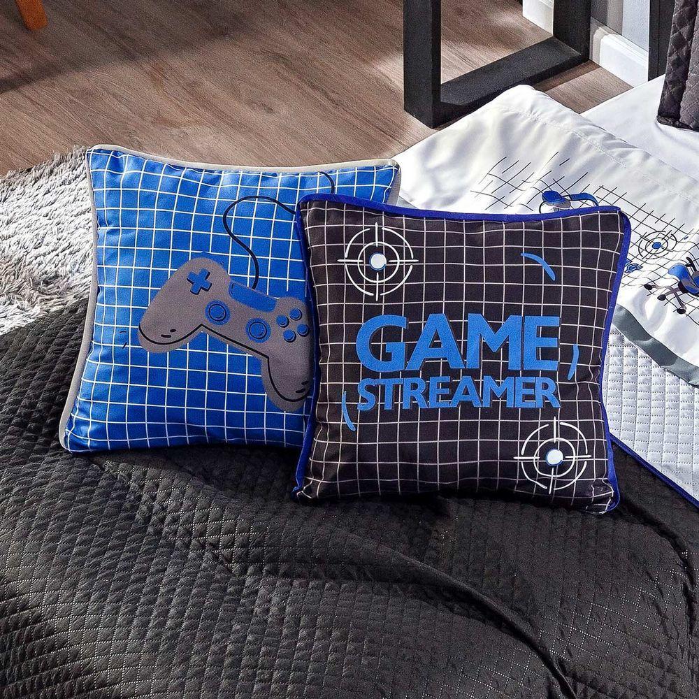 Cobre Leito Game Streamer Azul Dupla Face C- Almofadas Solteiro 05 Peças - 3