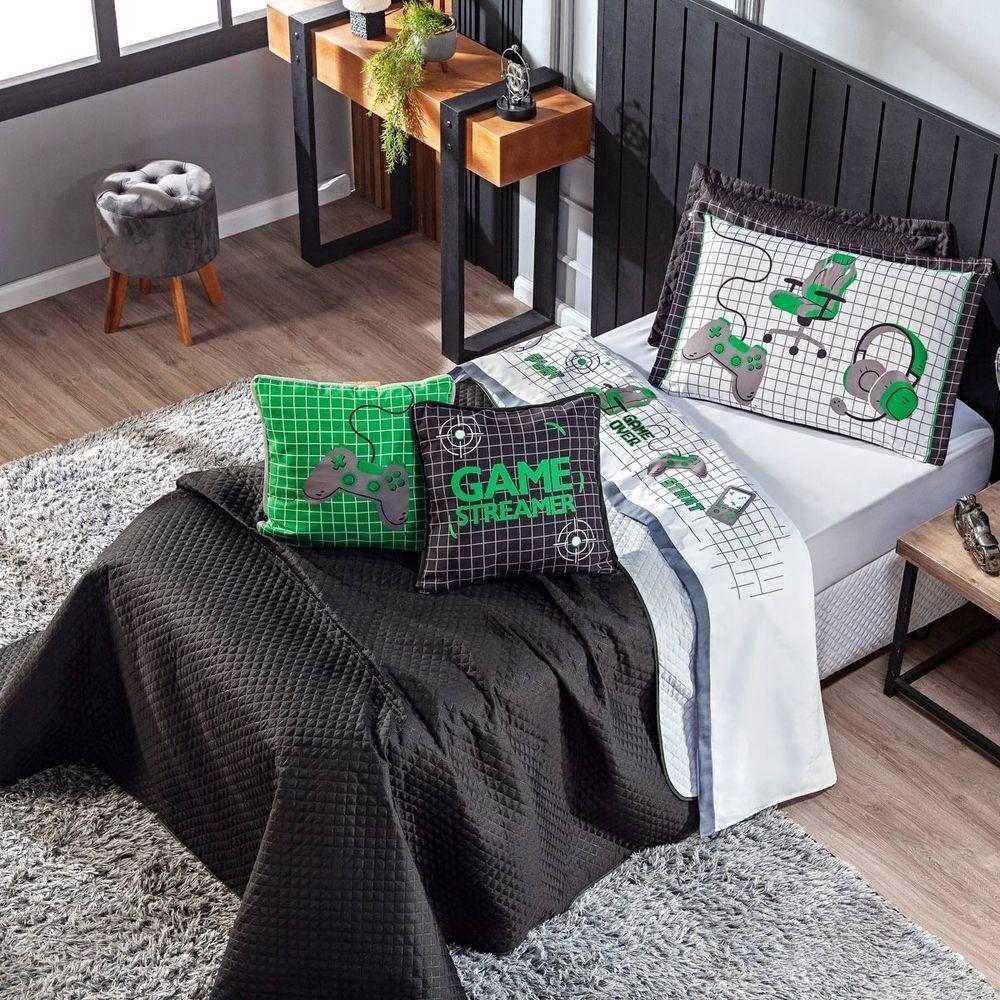 Cobre Leito Game Streamer Verde Dupla Face C- Almofadas Queen 07 Peças - 6