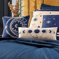 Cobre Leito Constelações Azul Marinho-caqui Dupla Face Com Almofadas Queen 07 Peças Astrologia Signos - 3