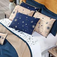 Cobre Leito Constelações Azul Marinho-caqui Dupla Face Com Almofadas Queen 07 Peças Astrologia Signos - 5