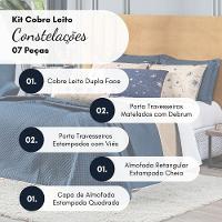 Cobre Leito Constelações Azul Marinho-caqui Dupla Face Com Almofadas Queen 07 Peças Astrologia Signos - 6