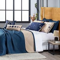 Cobre Leito Constelações Azul Marinho-caqui Dupla Face Com Almofadas Queen 07 Peças Astrologia Signos - 7