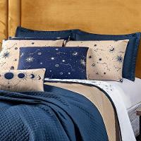 Cobre Leito Constelações Azul Marinho-caqui Dupla Face Com Almofadas Queen 07 Peças Astrologia Signos - 10