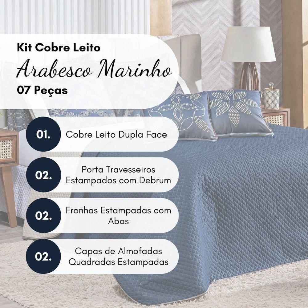Cobre Leito Arabesco Azul Marinho-caqui Dupla Face Com Almofadas Casal Padrão 07 Peças - 5