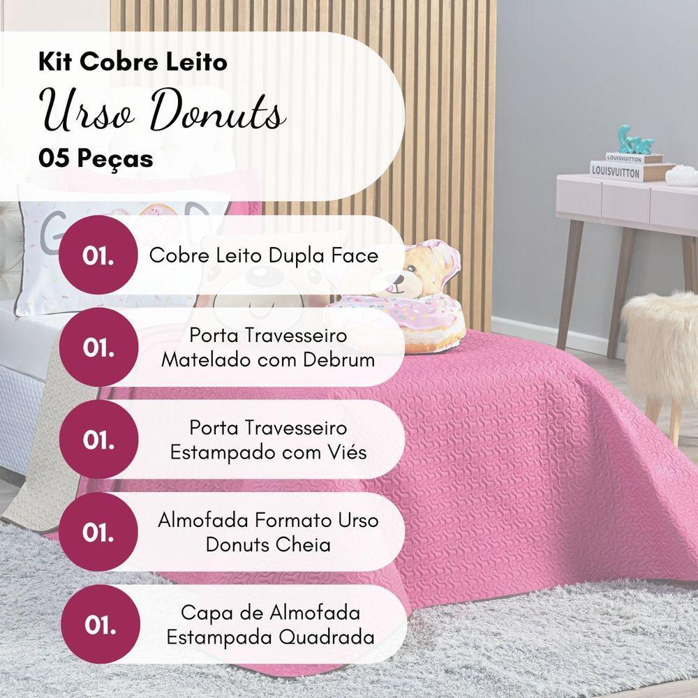 Cobre Leito Urso Donuts Pink-caqui Dupla Face Com Almofadas Solteiro 05 Peças - 5