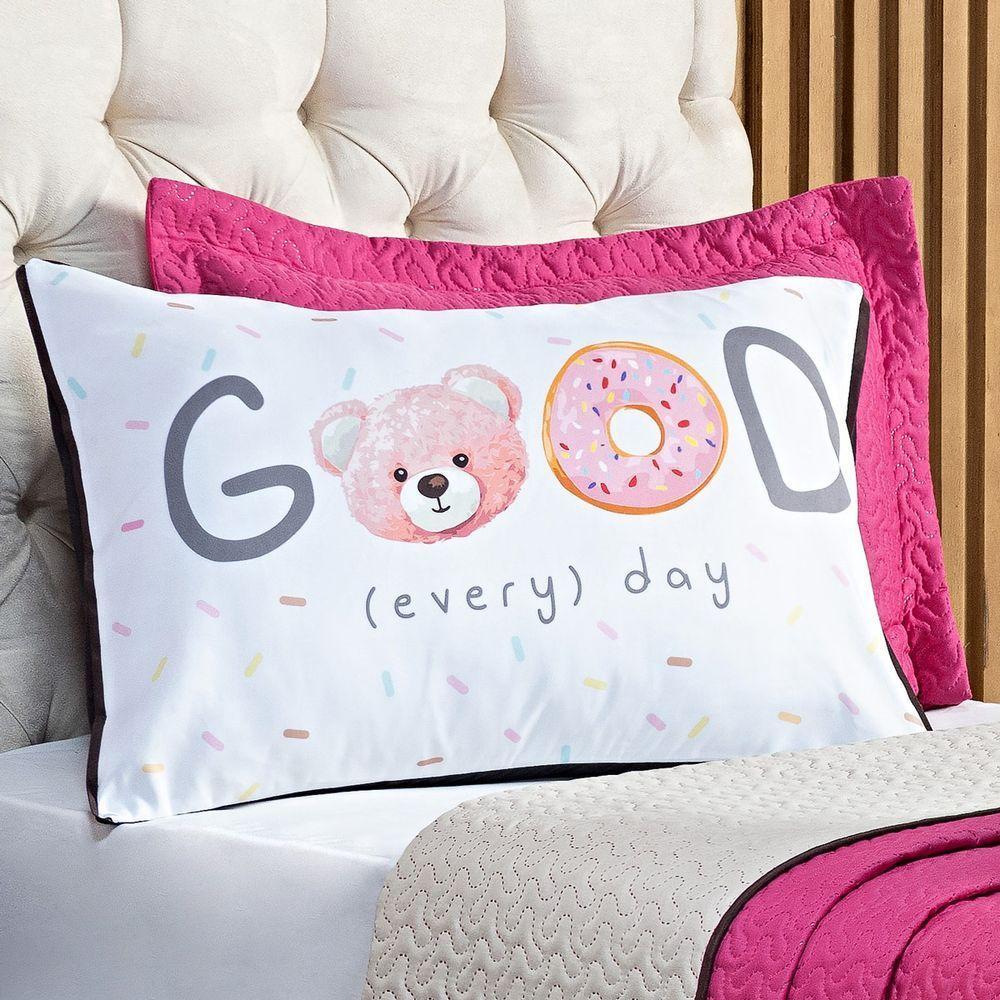 Cobre Leito Urso Donuts Pink-caqui Dupla Face Com Almofadas Solteiro 05 Peças - 8