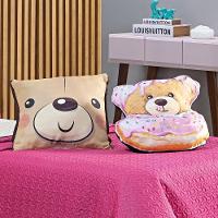 Cobre Leito Urso Donuts Pink-caqui Dupla Face Com Almofadas Solteiro 05 Peças - 3