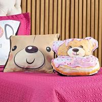 Cobre Leito Urso Donuts Pink-caqui Dupla Face Com Almofadas Solteiro 05 Peças