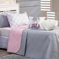 Cobre Leito Influencer Cinza-rosa Dupla Face Com Almofadas Solteiro 05 Peças - 1