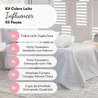 Cobre Leito Influencer Cinza-rosa Dupla Face Com Almofadas Solteiro 05 Peças - 6