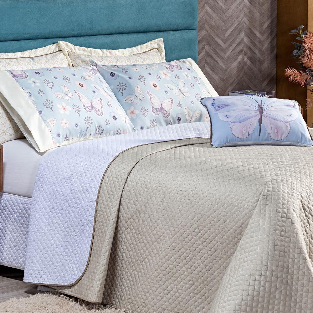 Cobre Leito Borboletas Caqui-branco Dupla Face Com Almofada Casal Padrão 06 Peças - 1