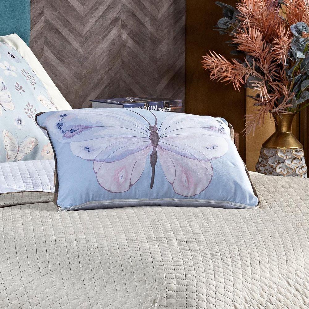 Cobre Leito Borboletas Caqui-branco Dupla Face Com Almofada Casal Padrão 06 Peças - 4