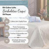 Cobre Leito Borboletas Caqui-branco Dupla Face Com Almofada Casal Padrão 06 Peças - 2