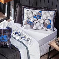 Cobre Leito Game Streamer Azul Dupla Face C- Almofadas Casal Padrão 07 Peças