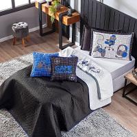 Cobre Leito Game Streamer Azul Dupla Face C- Almofadas Casal Padrão 07 Peças - 6
