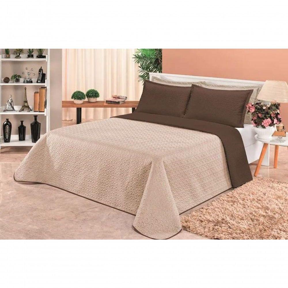 Cobre Leito Dupla Face Queen Clara 03 Peças - Marrom-caqui - 5