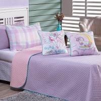 Cobre Leito Vibes Unicórnio Lilás-rosa Dupla Face Com Almofadas Solteiro 05 Peças - 1