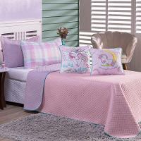 Cobre Leito Vibes Unicórnio Lilás-rosa Dupla Face Com Almofadas Solteiro 05 Peças - 6
