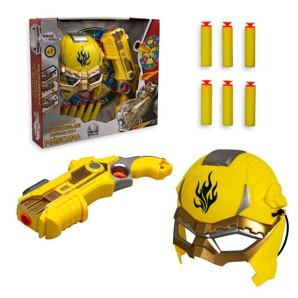 Kit Pistola Lançadora Dardos Com Máscara - Amarelo - 1
