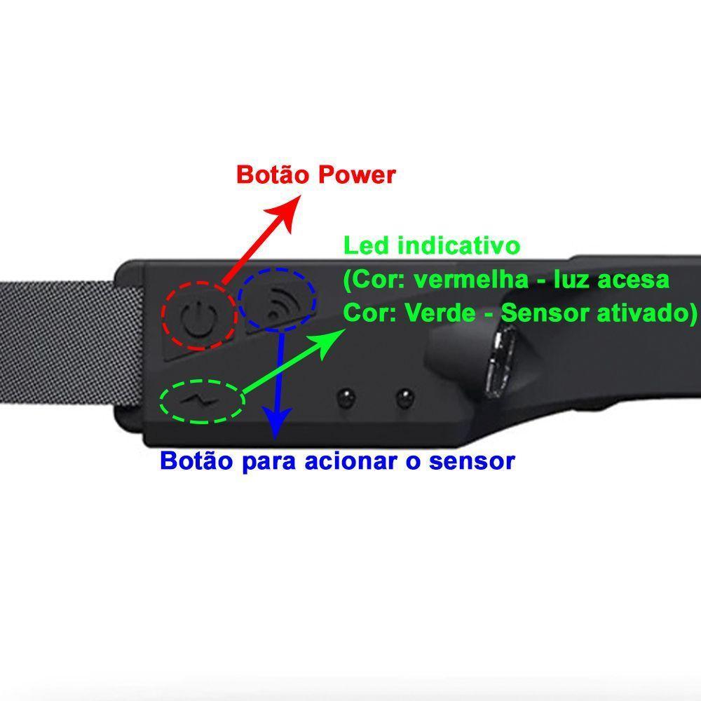 Lanterna De Cabeça Sensor Movimento Ajustavel Led Cob Xpe Atividades Noturnas Ciclismo Corrida - 7