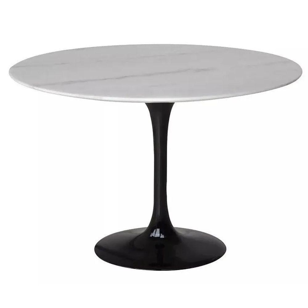 Mesa De Jantar Tulipa Saarinen Redonda 100 Cm Mármore Branco Extra Cor Preto - 1