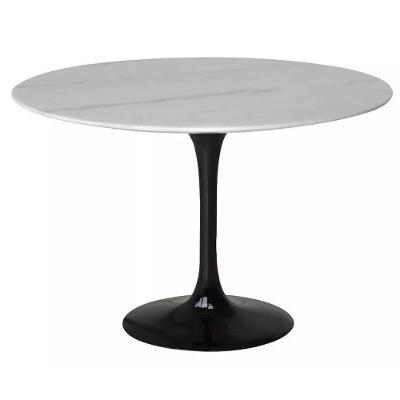 Mesa De Jantar Tulipa Saarinen Redonda 100 Cm Mármore Branco Extra Cor Preto