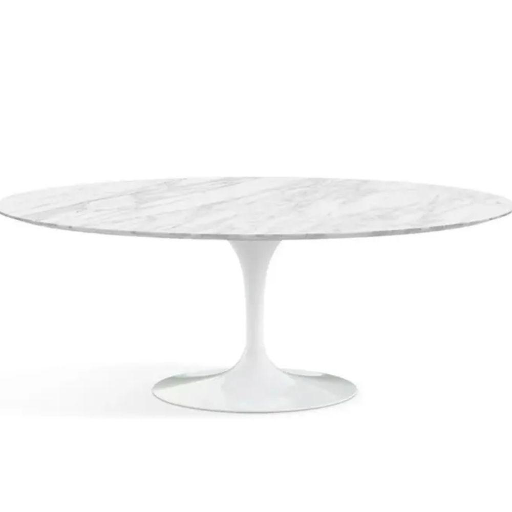 Mesa De Jantar Saarinen Oval 198x122 Cm Mármore Carrara Base Branca - 1