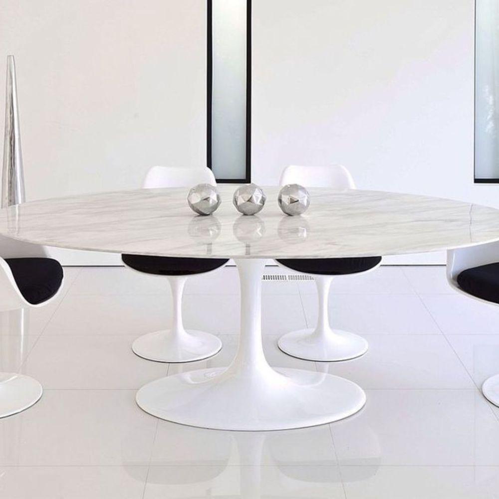 Mesa De Jantar Saarinen Oval 198x122 Cm Mármore Carrara Base Branca - 3